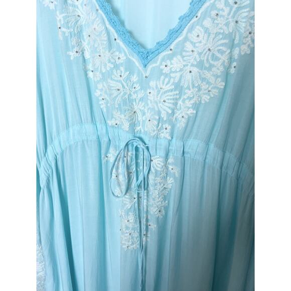 Melissa Odabash Blue Embroidered Kaftan Maxi Dress Coverup ONE SIZE - Picture 5 of 12